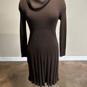 Elegant Brown Long Sleeve Knit Dress